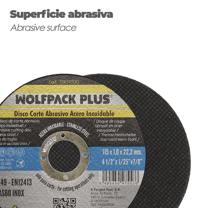 WOLFPACK LINEA PROFESIONAL Disque de coupe abrasif acier inoxydable Ø 115 x 22,2 mm x 1 mm