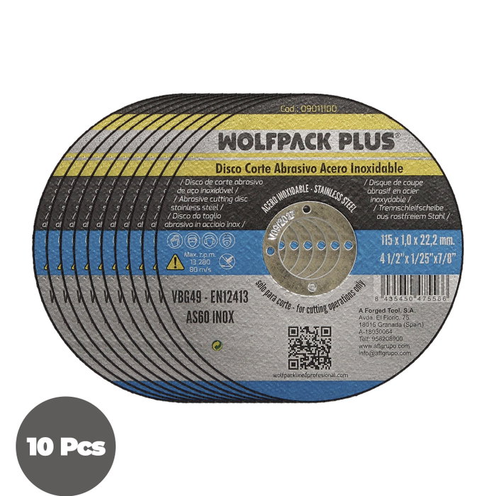 WOLFPACK LINEA PROFESIONAL Disque de coupe abrasif acier inoxydable Ø 115 x 22,2 mm x 1 mm