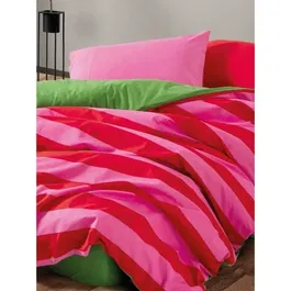 Parure de lit king-size en coton renforcé - Housse de couette 240 x 220 cm + 2 taies d'oreiller 60 x 60 cm - Couleurs rose, vert, fuchsia - Lavable machine