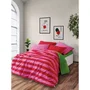 Parure de lit king-size en coton renforcé - Housse de couette 240 x 220 cm + 2 taies d'oreiller 60 x 60 cm - Couleurs rose, vert, fuchsia - Lavable machine