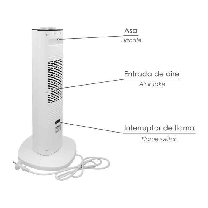 MAURER Ventilateur soufflant tour avec effet flamme 800/2000W MAURER Ventilateur soufflant tour avec effet flamme 800/2000W