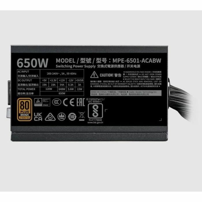 Cooler Master MWE 650W V2 ATX 3.1 - Alimentation PC Semi-modulaire 650W Cooler Master MWE 650W V2 ATX 3.1 - Alimentation PC Semi-modulaire 650W