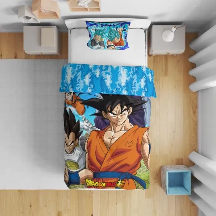Dragon Ball Z Parure de lit microfibre 1 place - Housse de couette 140 x 200 cm + Taie d'oreiller 63 x 63 cm - Licence officielle