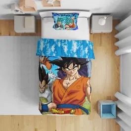 Dragon Ball Z Parure de lit microfibre 1 place - Housse de couette 140 x 200 cm + Taie d'oreiller 63 x 63 cm - Licence officielle