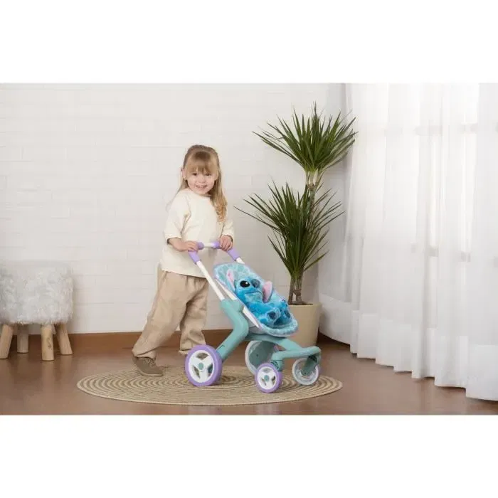 Smoby Poussette avec Peluche Stitch - Jouet de Promenade pour Enfant dès 18 Mois - Modèle à 4 Roues Orientables et Poignée Ergonomique - 53 cm (Fabrication Espagnole)