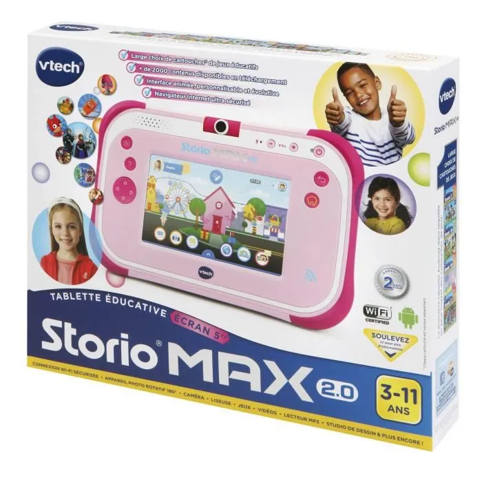 VTech Storio Max 2.0 5" Rose - Tablette éducative pour enfants 3 à 11 ans en français - Écran 5 pouces avec contenu sécurisé