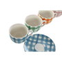 Jeu de 6 tasses avec plat Home ESPRIT Bleu Vert Orange Rose Porcelaine Rayures méditerranéen 240 ml