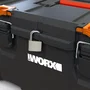 Boîte à outils de marque Keter WORX STACK N ROLL, coffre de rangement robuste et roulant, 48 cm x 33 cm x 26 cm, noir