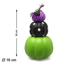 Calabazas decoratives empilées multicolores avec araignée pour Halloween, décoration de table ou vitrine - Lot de 3, 30x16 cm