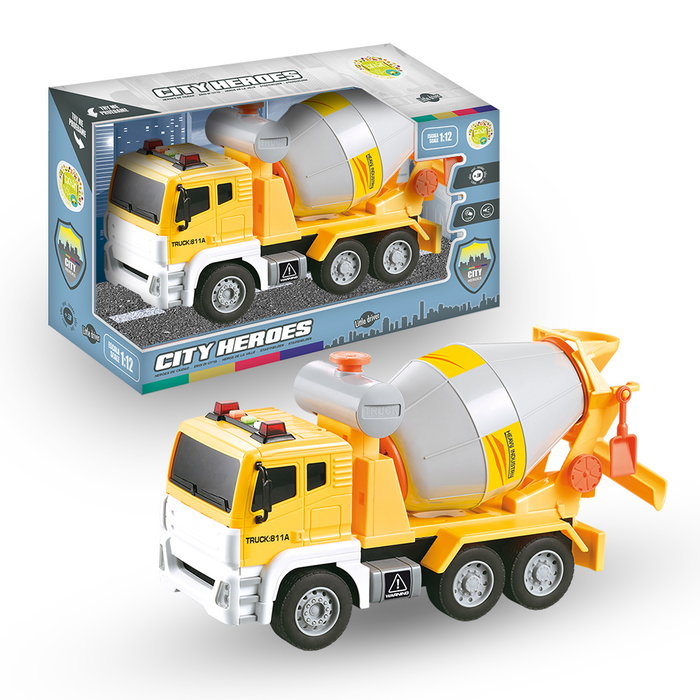 TACHAN - Camion Bétonnière Héros de la Ville avec Lumière et Sons, Échelle 1:12, Jouet à Friction pour Enfants +3 Ans TACHAN - Camion Bétonnière Héros de la Ville avec Lumière et Sons, Échelle 1:12, Jouet à Friction pour Enfants +3 Ans