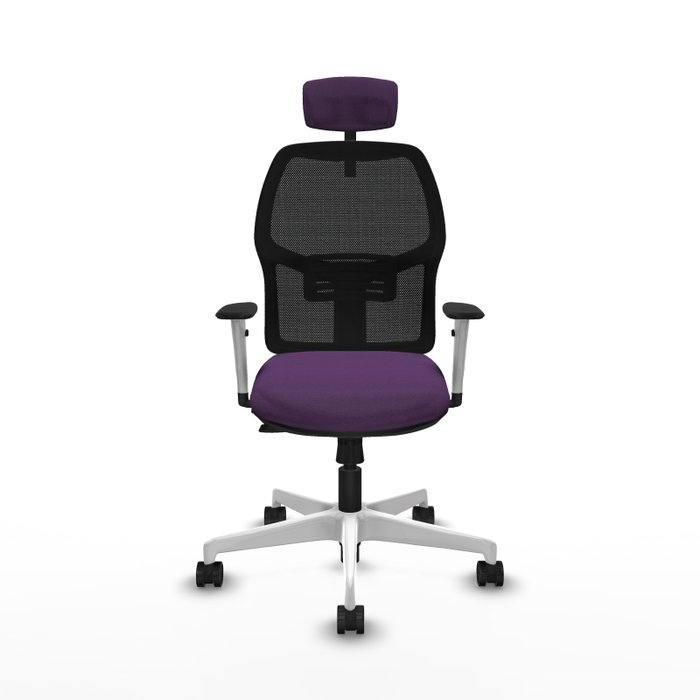 Chaise Alfera Synchrone/Traslack Maille/tissu Pourpre Maille Noir Structure polyamide blanc Accoudoirs noirs et blancs Appui-tête 2D Roulettes 65mm nylon