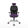 Chaise Alfera Synchrone/Traslack Maille/tissu Pourpre Maille Noir Structure polyamide blanc Accoudoirs noirs et blancs Appui-tête 2D Roulettes 65mm nylon