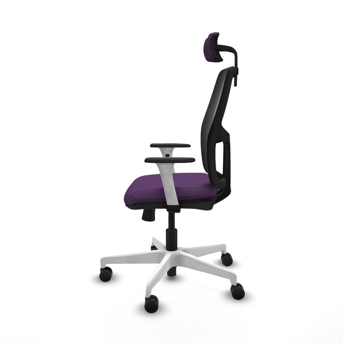 Chaise Alfera Synchrone/Traslack Maille/tissu Pourpre Maille Noir Structure polyamide blanc Accoudoirs noirs et blancs Appui-tête 2D Roulettes 65mm nylon