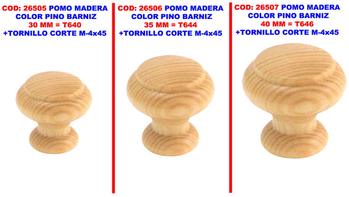 POMO Pomo en bois couleur pino verni 30 mm T640 POMO Pomo en bois couleur pino verni 30 mm T640