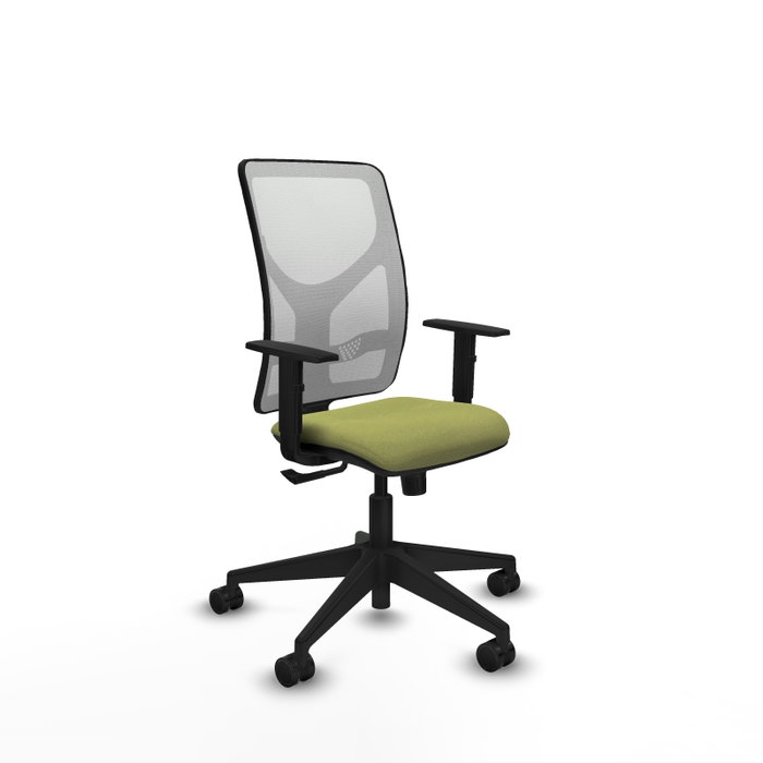 Chaise Motilla Synchro 3 positions tissu Vert olive Maille Blanc Base pyramidale noire Accoudoir 1D Sans appui-tête Roulettes 65mm nylon Chaise Motilla Synchro 3 positions tissu Vert olive Maille Blanc Base pyramidale noire Accoudoir 1D Sans appui-tête Roulettes 65mm nylon