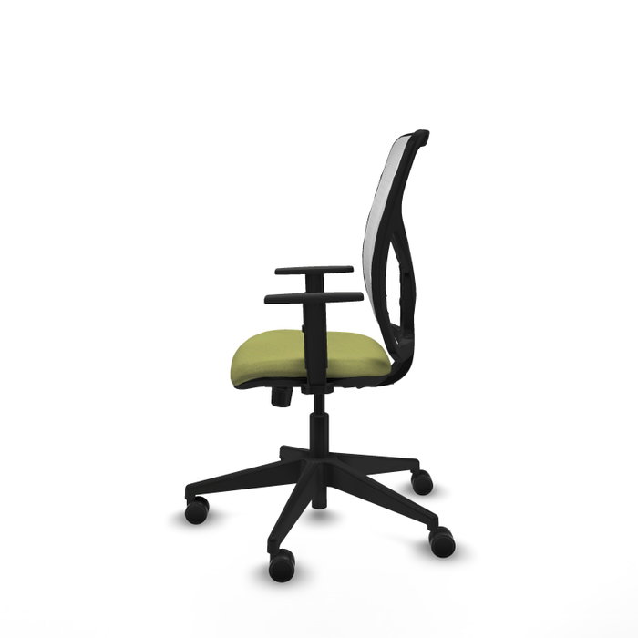Chaise Motilla Synchro 3 positions tissu Vert olive Maille Blanc Base pyramidale noire Accoudoir 1D Sans appui-tête Roulettes 65mm nylon Chaise Motilla Synchro 3 positions tissu Vert olive Maille Blanc Base pyramidale noire Accoudoir 1D Sans appui-tête Roulettes 65mm nylon