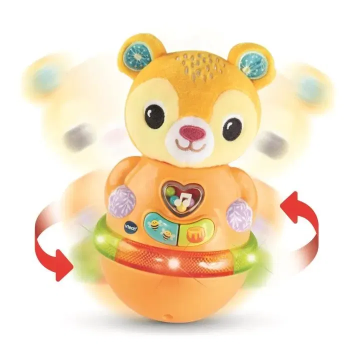 VTech Baby Bonbon Mon Ourson Culbuto, Jouet Interactif Bébé 6-24 Mois avec 3 Boutons, Textures, Lumières et Effets Sonores