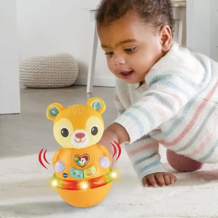 VTech Baby Bonbon Mon Ourson Culbuto, Jouet Interactif Bébé 6-24 Mois avec 3 Boutons, Textures, Lumières et Effets Sonores