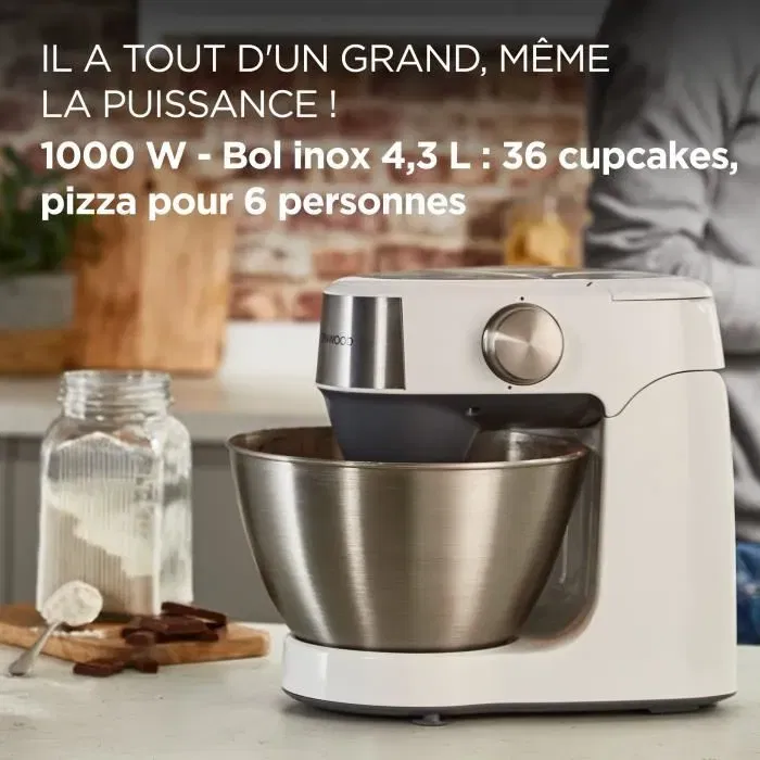 Robot Pâtissier Multifonction Kenwood Prospero KHC291A.H0WH avec Blender, Bol Multifonction, 3 Disques et Presse-Agrumes - Bol Inox 4,3L - 1000W