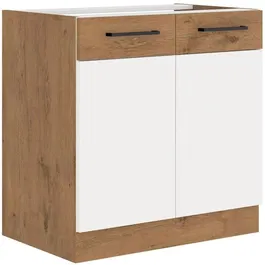 ROCK Meuble bas de cuisine avec 2 portes battantes, décor chêne Lancelot et blanc, 80 cm