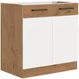 ROCK Meuble bas de cuisine avec 2 portes battantes, décor chêne Lancelot et blanc, 80 cm