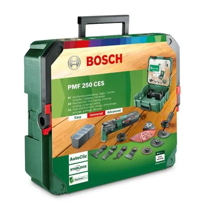Bosch PMF 250 CES - Outil multifonction oscillant électrique pour bois, métal, plastique - avec 20 accessoires et boîte SystemBox