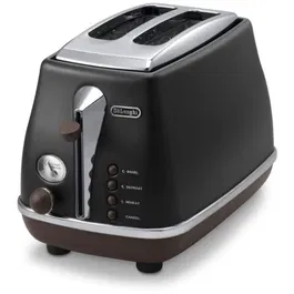 Delonghi CTOV2103.BK Grille-pain 2 Fentes 900 W Noir Mat/Chocolat - 6 Niveaux de Brunissage, Remontée Extra Haute, Ramasse-Miettes