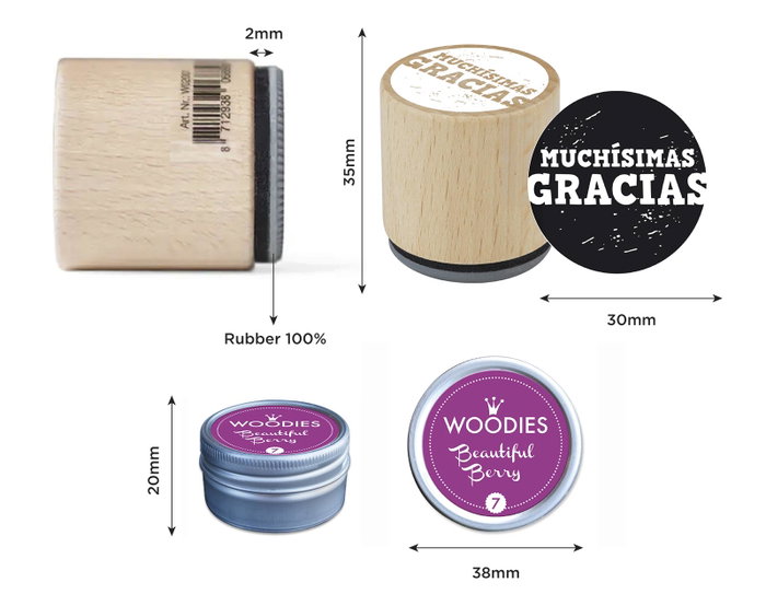 Innspiro Kit de 5 Tampons en Bois de Remerciement et Encre Violette