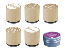 Innspiro Kit de 5 Tampons en Bois de Remerciement et Encre Violette