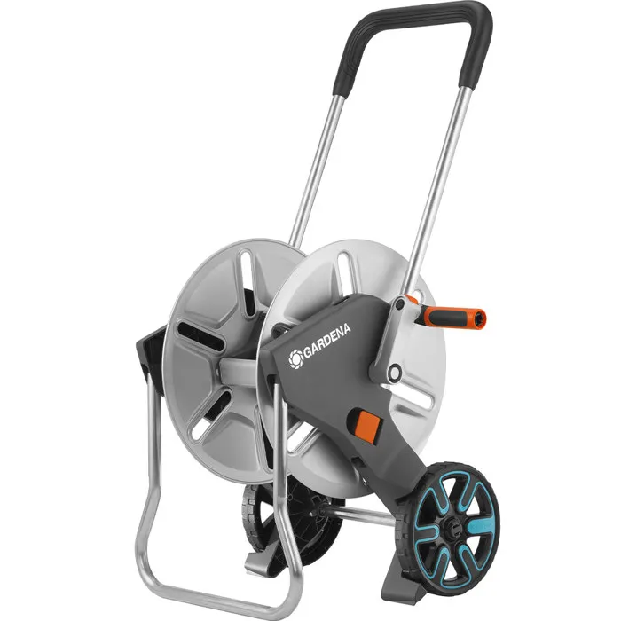 Gardena Dévidoir CleverRoll en métal pour jardin moyen, Longueur max 60 m, avec poignée télécopique et Kick&Stand - Garantie 5 ans