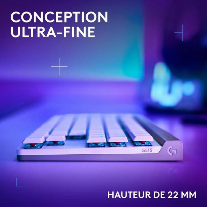 Logitech G G515 TKL LIGHTSPEED - Clavier Gamer Sans Fil AZERTY - Blanc