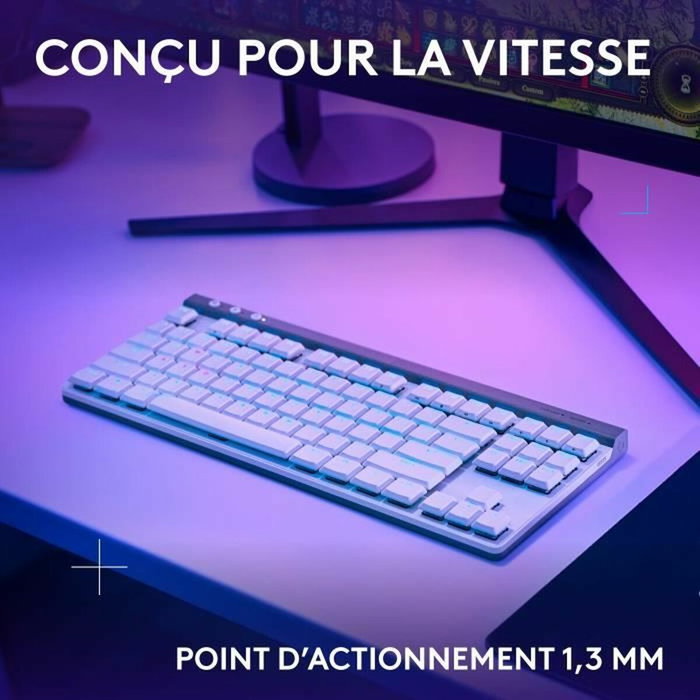 Logitech G G515 TKL LIGHTSPEED - Clavier Gamer Sans Fil AZERTY - Blanc