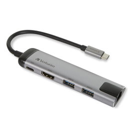 Verbatim Hub USB-C Multiport avec Ports USB 3.0, HDMI 4K, Ethernet Gigabit et Charge - Hub pour Ordinateur Portable et MacBook