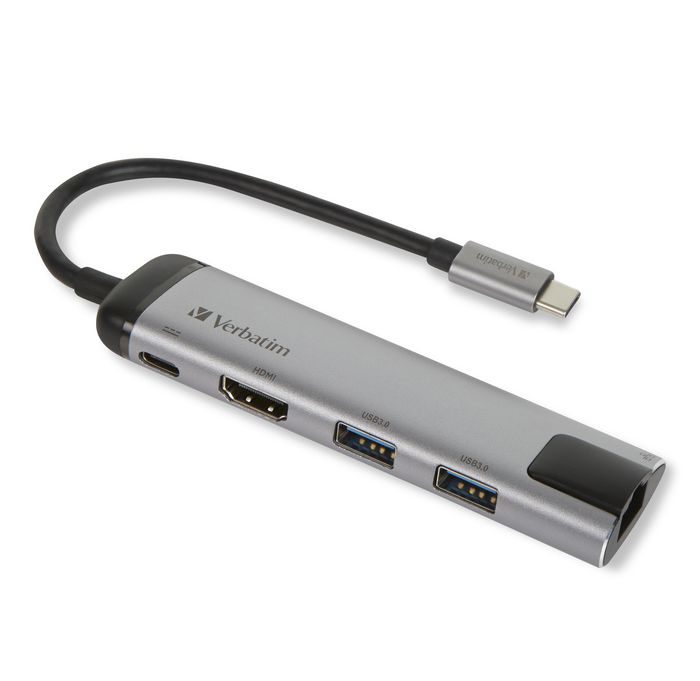 Verbatim Hub Multiport USB-C avec HDMI 4K, 2x USB 3.0, RJ-45 et Recharge Verbatim Hub Multiport USB-C avec HDMI 4K, 2x USB 3.0, RJ-45 et Recharge