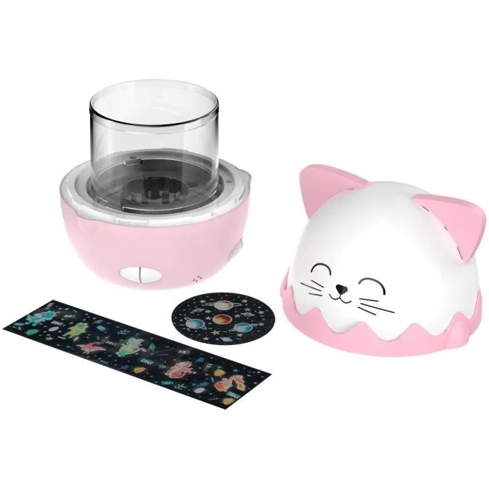 Bigben - Veilleuse musicale sans fil avec projection 360°, motif Chat, 13 films, 8 mélodies, télécommande et batterie USB-C rechargeable