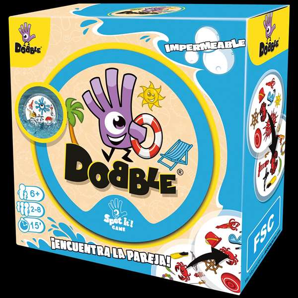 Asmodee Dobble Waterproof - Jeu d'observation et de réflexes imperméable - 30 cartes - 2 à 8 joueurs - Version espagnol et portugais