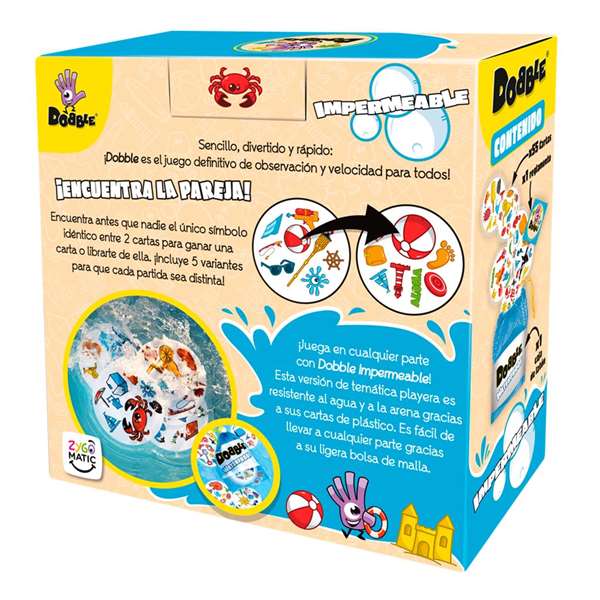 Asmodee Dobble Waterproof - Jeu d'observation et de réflexes imperméable - 30 cartes - 2 à 8 joueurs - Version espagnol et portugais
