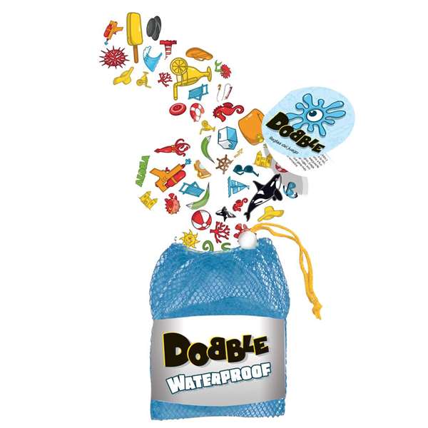 Asmodee Dobble Waterproof - Jeu d'observation et de réflexes imperméable - 30 cartes - 2 à 8 joueurs - Version espagnol et portugais