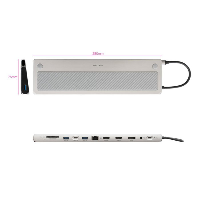 Doking Nanocable USB-C 3.1 Gris avec HDMI, DisplayPort, RJ45 et PD 100W