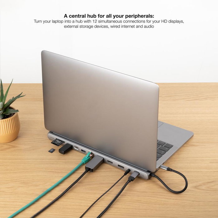 Doking Nanocable USB-C 3.1 Gris avec HDMI, DisplayPort, RJ45 et PD 100W