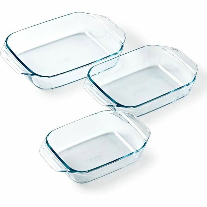 Pyrex Lot de 3 plats à four rectangulaires en verre, 20-25-28 cm Pyrex Lot de 3 plats à four rectangulaires en verre, 20-25-28 cm