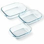 Pyrex Lot de 3 plats à four rectangulaires en verre, 20-25-28 cm