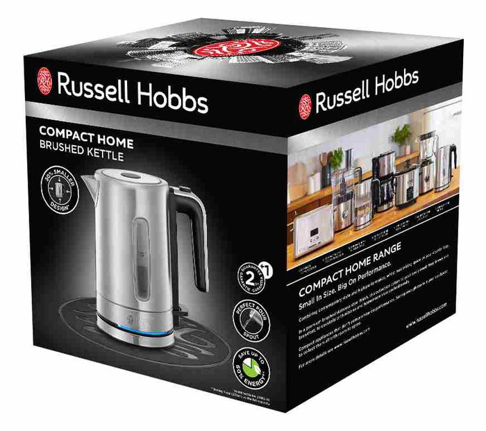Russell Hobbs 24190-70 Bouilloire électrique compacte en acier inoxidable avec filtre amovible et indicateur lumineux - 0.7L