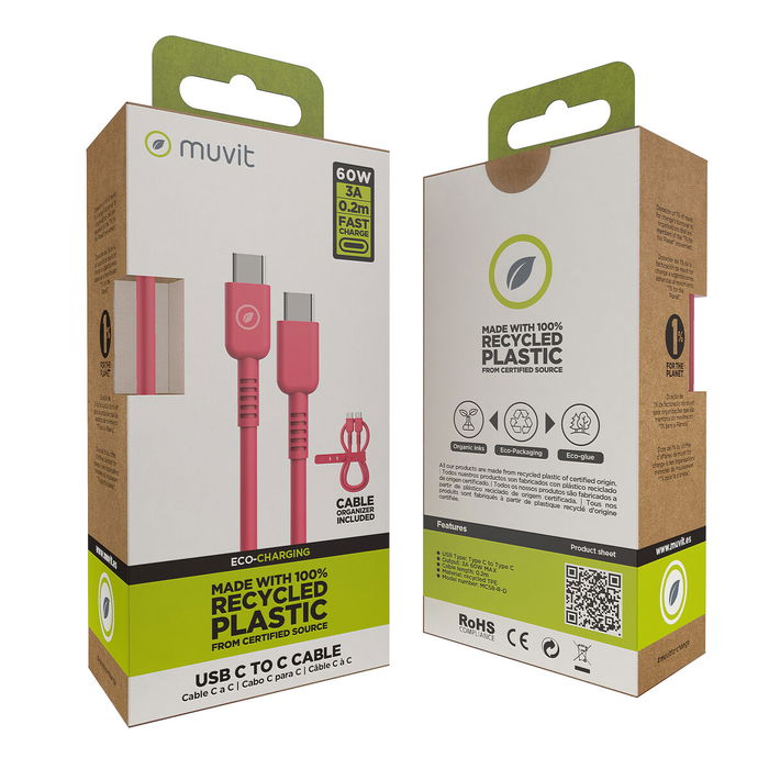 Câble USB-C vers USB-C Muvit for Change Magenta 0,2 m