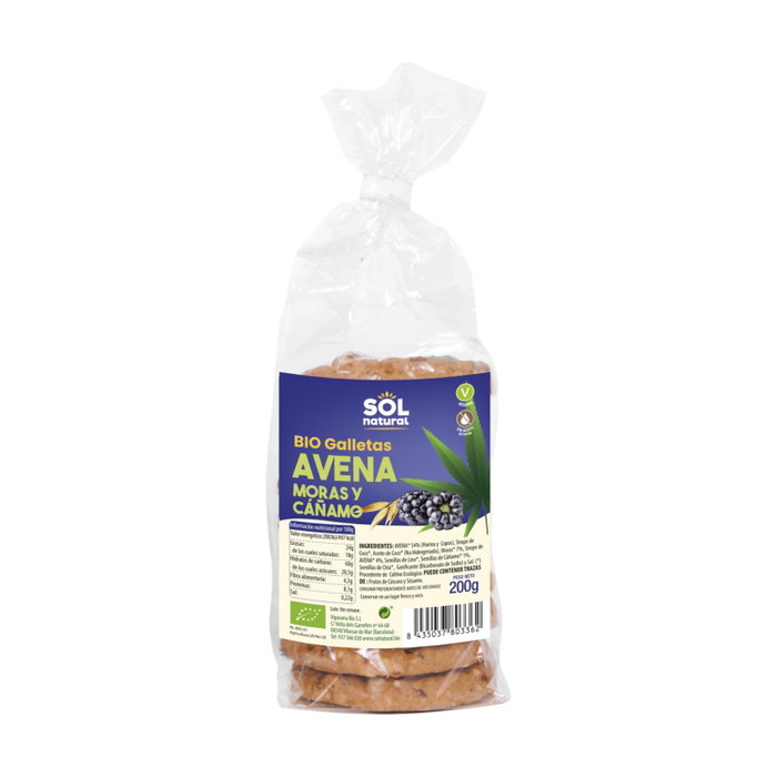 Sol Natural Biscuits à l'avoine, mûres et chanvre Bio 200 g