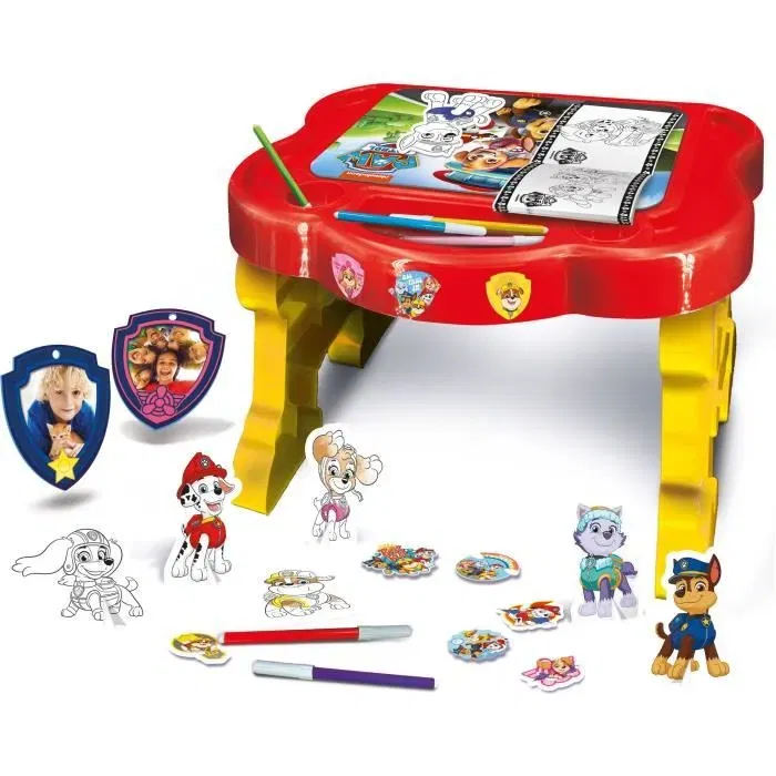 Lisciani Giochi - Pupitre créatif Paw Patrol - Tableau à colorier, jeu avec personnages, feutres et autocollants - À partir de 3 ans