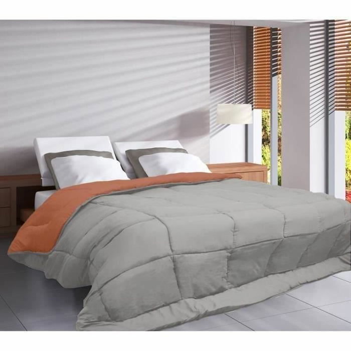 Toison D'Or Couette CALGARY Gris Galet & Marron Gingembre 220 x 240 cm