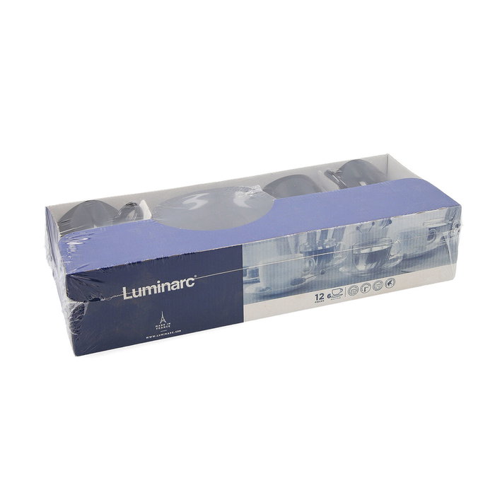 Luminarc Lot de 6 Tasses avec Soucoupe Carine Noir Verre 22 cL Fabriqué en France Compatible Micro-ondes Lave-vaisselle
