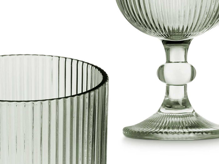 Vivalto Verre Vert Mousse Rayures Verre Copa 370 ml 8,7x16,3x8,7 cm (Set de 24)