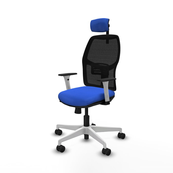 PIQUERAS Y CRESPO Chaise Alfera Synchrone Maille/Tissu Bleu et Noir, Structure Blanc